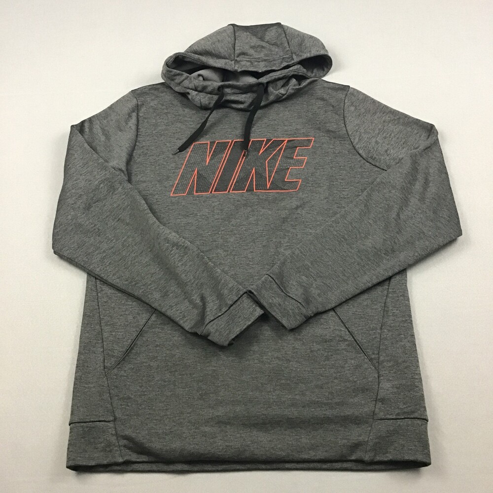Nike Hoodie Men Medium Gray Pullover Swoosh Spell Out  Dri-FIT Pocket M